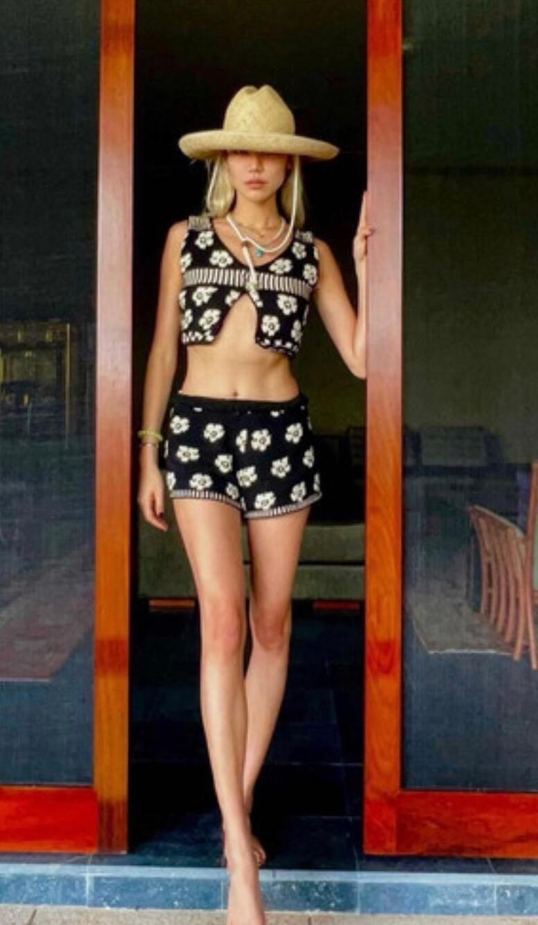 Tach Clothing Alessia Cotton Knit Shorts Set Black White Size Large